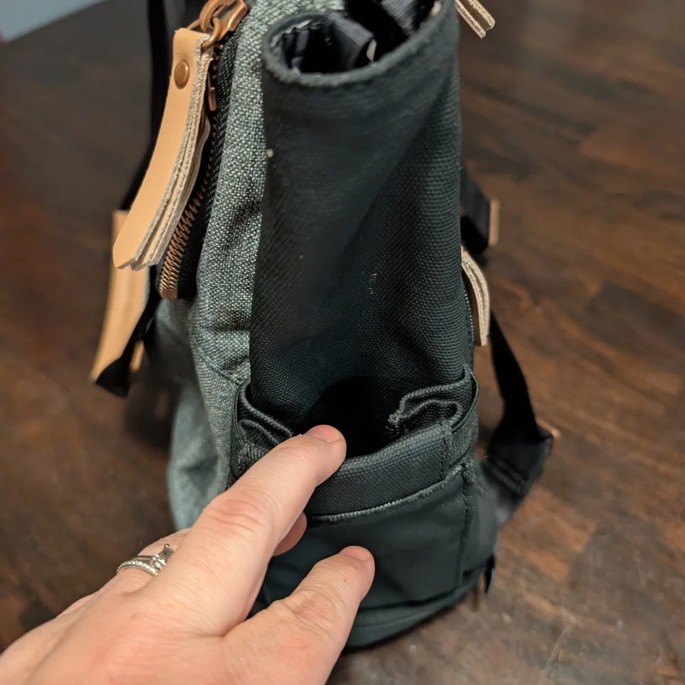 Petunia Pickle Bottom Pivot Black and Gray Diaper Bag, Rose Gold Hardware.